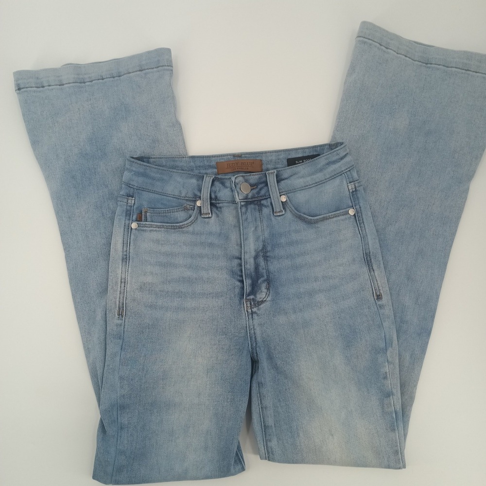 Judy Blue Slim Bootcut Jeans Light Wash High Rise Side Slit 0/24 Measures 26